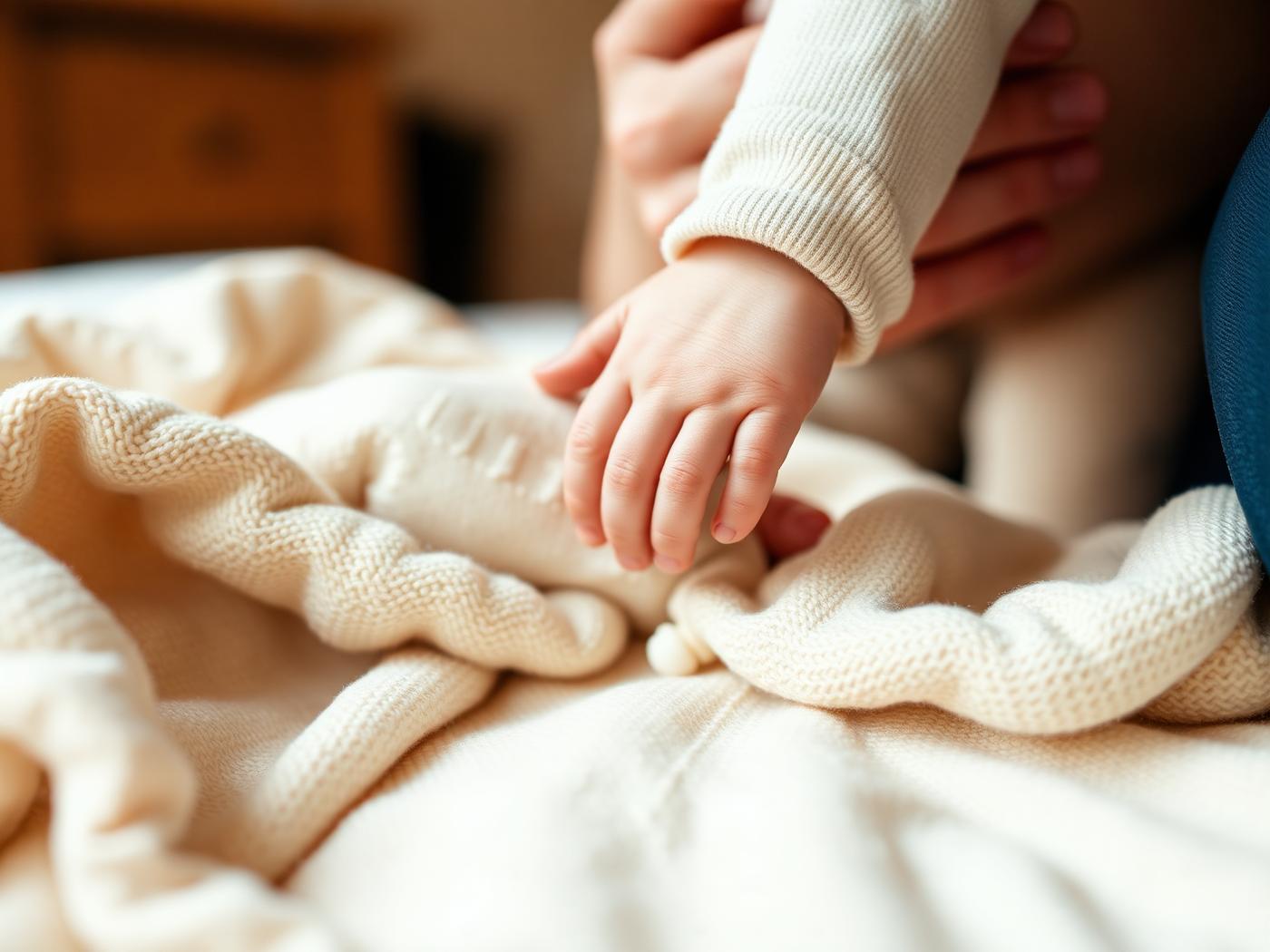 A parent's hand holding a small child's hand